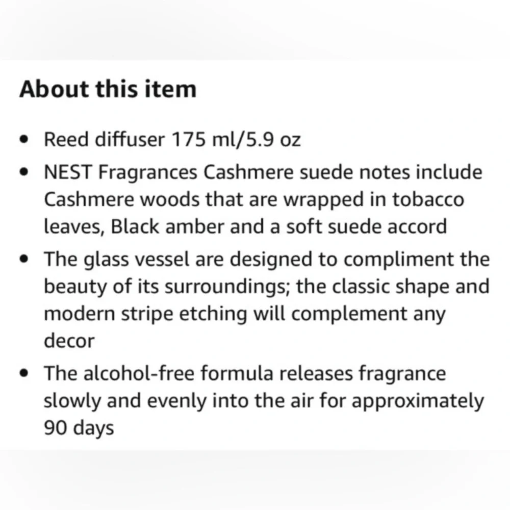 NEST Fragrances CASHMERE SUEDE REED DIFFUSER 5.9 fl oz New Sealed No Box